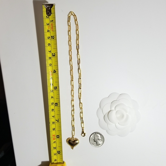 Gold Puff Heart Paperclip Choker Necklace Chain - Picture 10 of 10